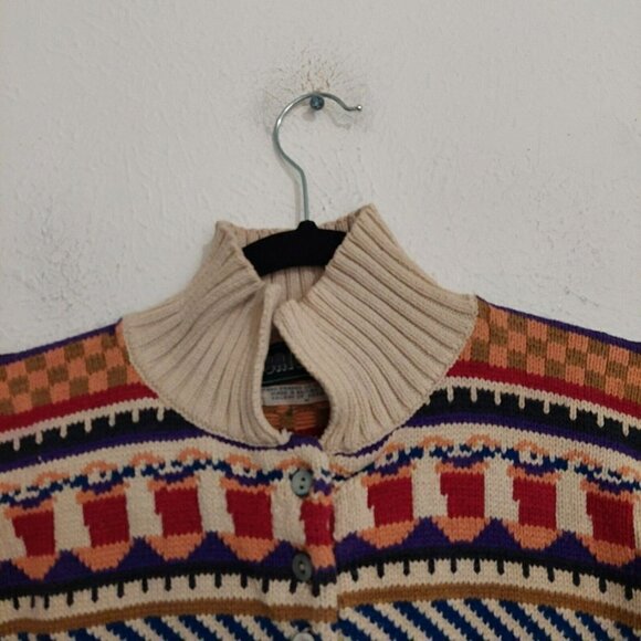 Cricket Women's Vintage (90's) Sweater Multicolored Geometric Sz M British Crown - Picture 3 of 9